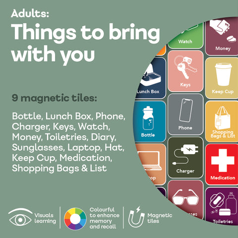 ADD ON SET: Adults: Things to bring with you (15 Tiles)